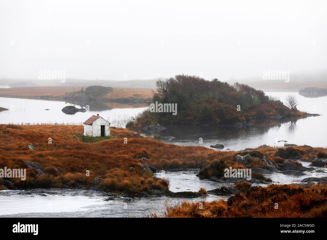 Incantevole piccola casa bianca sulla costa, Connemara, Co. Galway, Irlanda, Europa Foto Stock