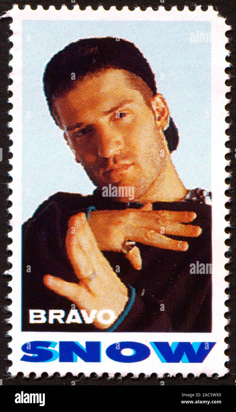 Renzo Kenneth O'Brien alias Snow-su un vintage francobollo dal Bravo dai primi anni ottanta Foto Stock