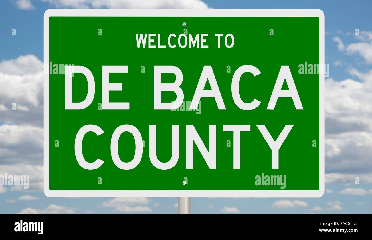 Il rendering di un verde 3d autostrada segno per De Baca County Foto Stock