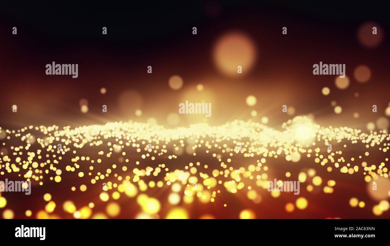 Abstract movimento festoso di sfondo luminoso con particelle di oro Foto Stock