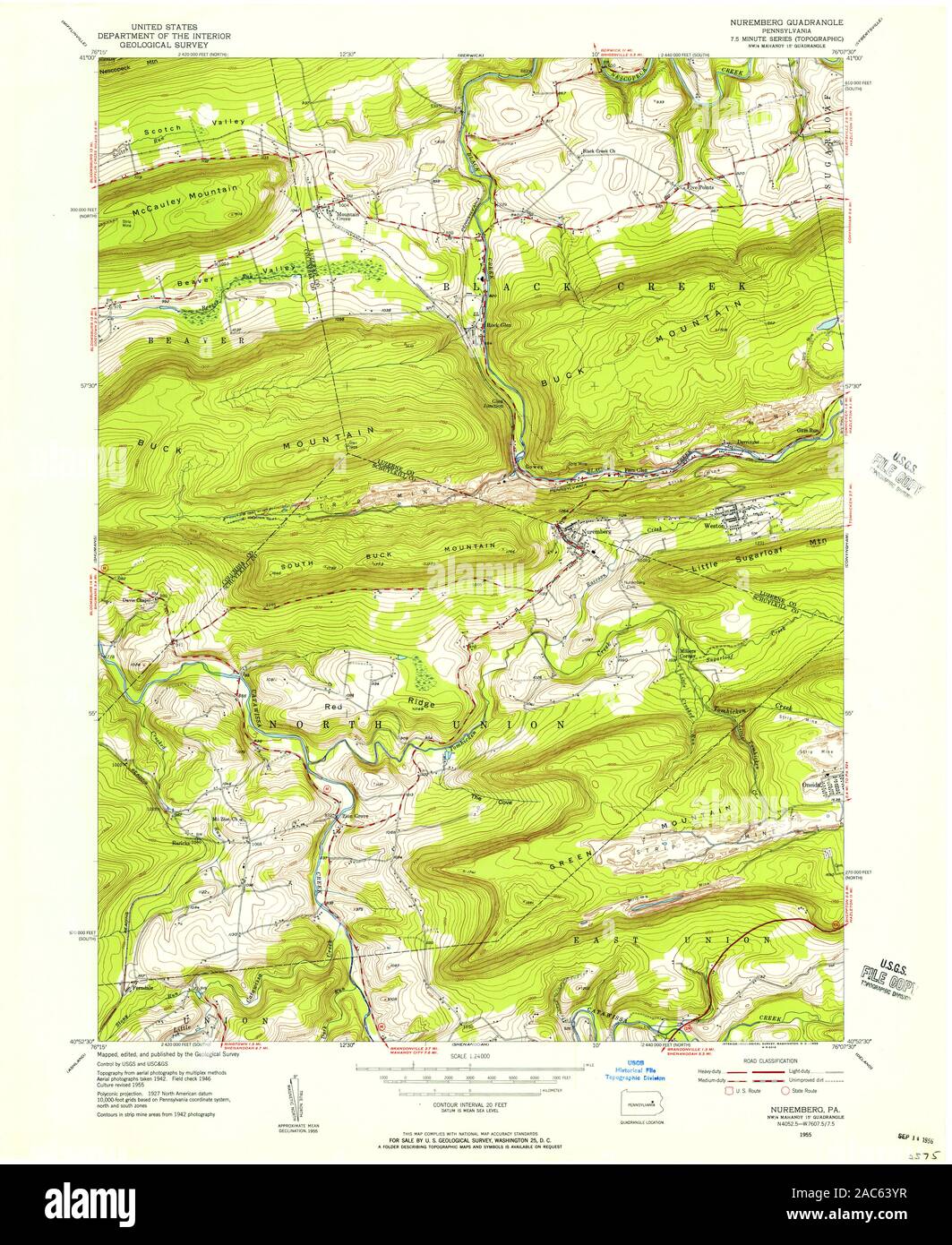 USGS TOPO Map Pennsylvania PA Norimberga 171521 1955 24000 Restauro Foto Stock