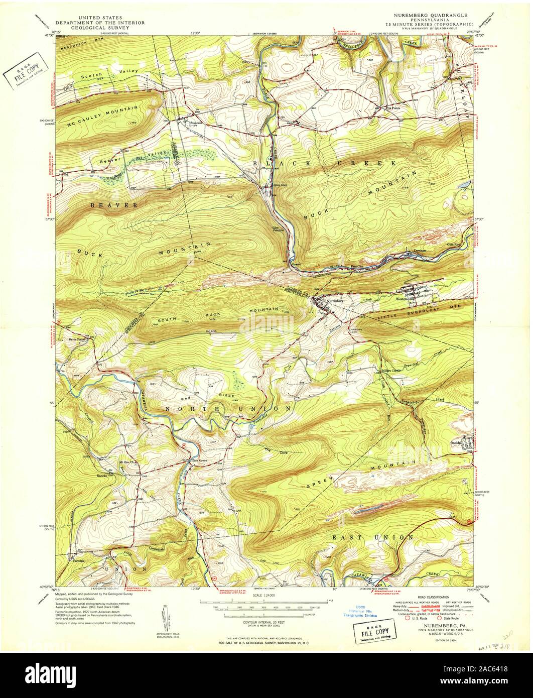 USGS TOPO Map Pennsylvania PA Norimberga 171520 1950 24000 Restauro Foto Stock