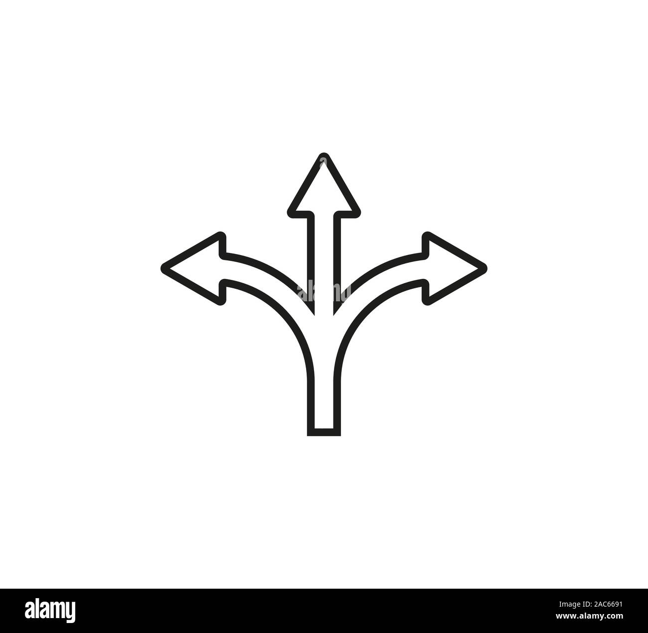 Freccia, a tre vie, icona di direzione. Illustrazione Vettoriale, design piatto Illustrazione Vettoriale