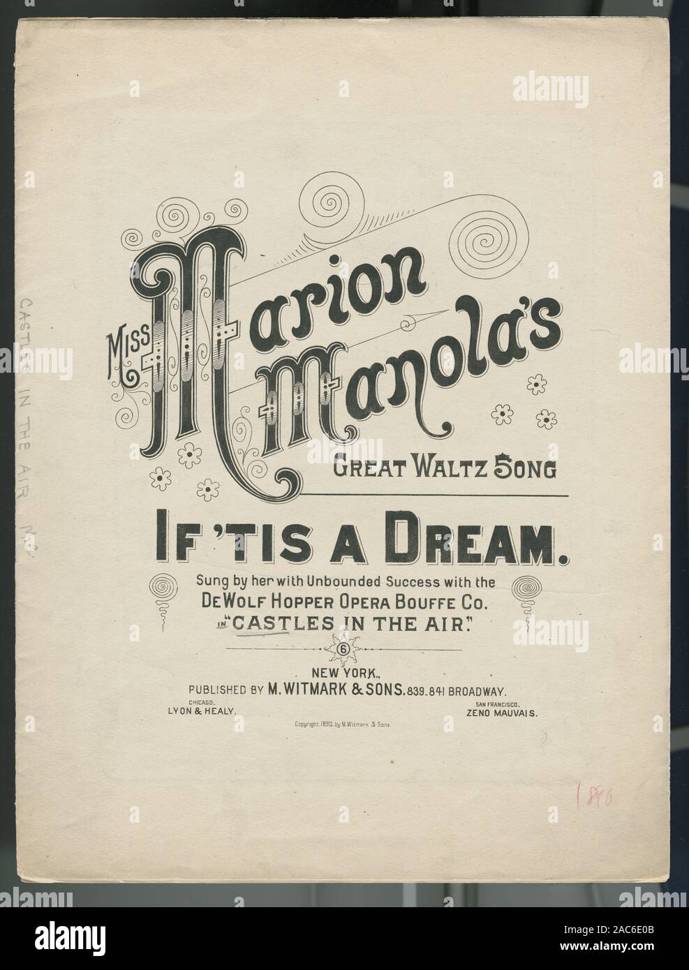 Se 'tis un sogno su t.p.: Signorina Marion Manola di gran valzer canzone se 'tis un sogno, cantata da lei con successo senza limiti con la tramoggia DeWolf Opera abbuffata Co. in castelli in airIf 'tis un sogno. Foto Stock