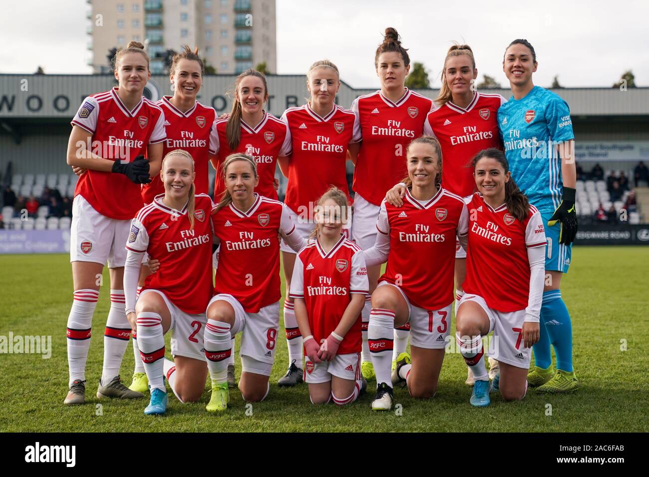 Borehamwood, Regno Unito. 1 Dic 2019. A partire XI di Arsenal durante la donna Super League tra Arsenal e la città di Bristol a Prato Park a Borehamwood, in Inghilterra il 1 dicembre 2019 (foto di Daniela Porcelli/SPP) Credito: SPP Sport Stampa foto. /Alamy Live News Foto Stock