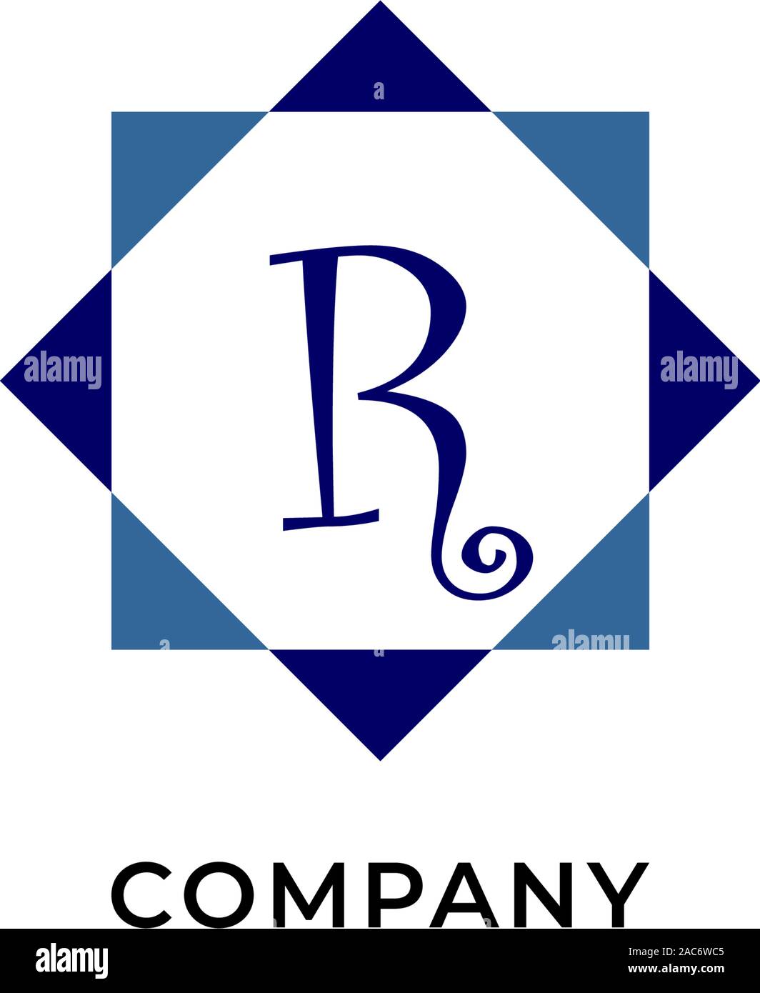 Lettera R Logo alfabetico modello di disegno, sviluppo Logo aziendale concetto, forma triangolare, Logo quadrato Illustrazione Vettoriale