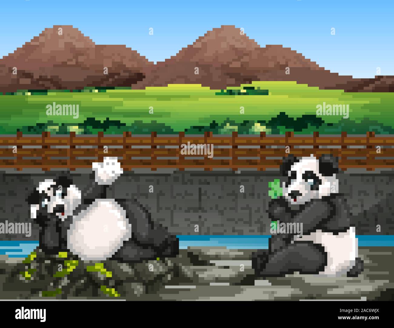 In scena con due Panda allo zoo illustrazione Illustrazione Vettoriale