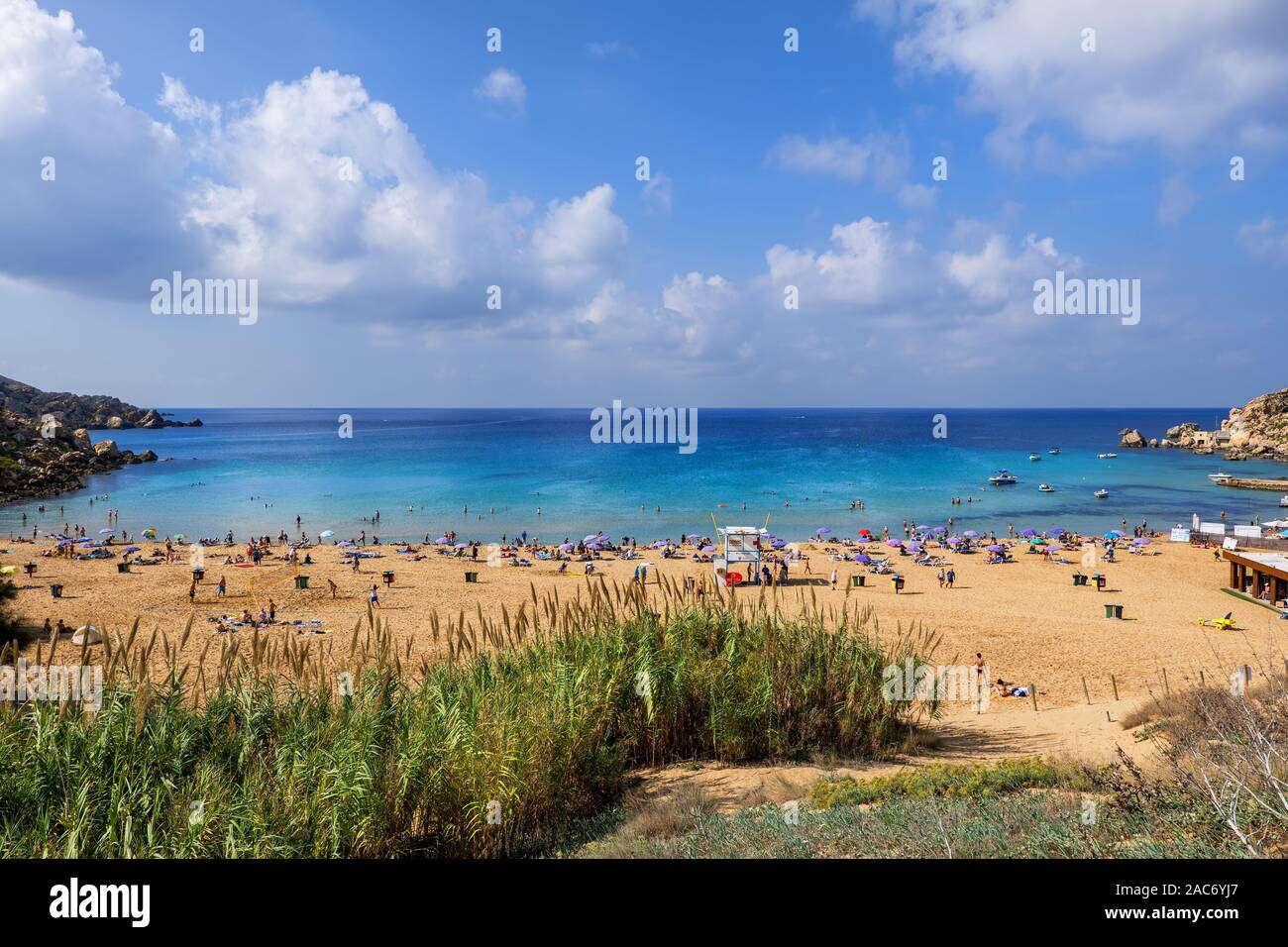 Golden Bay beach resort nel Nord-ovest della costa di Malta isola del Mar Mediterraneo Foto Stock