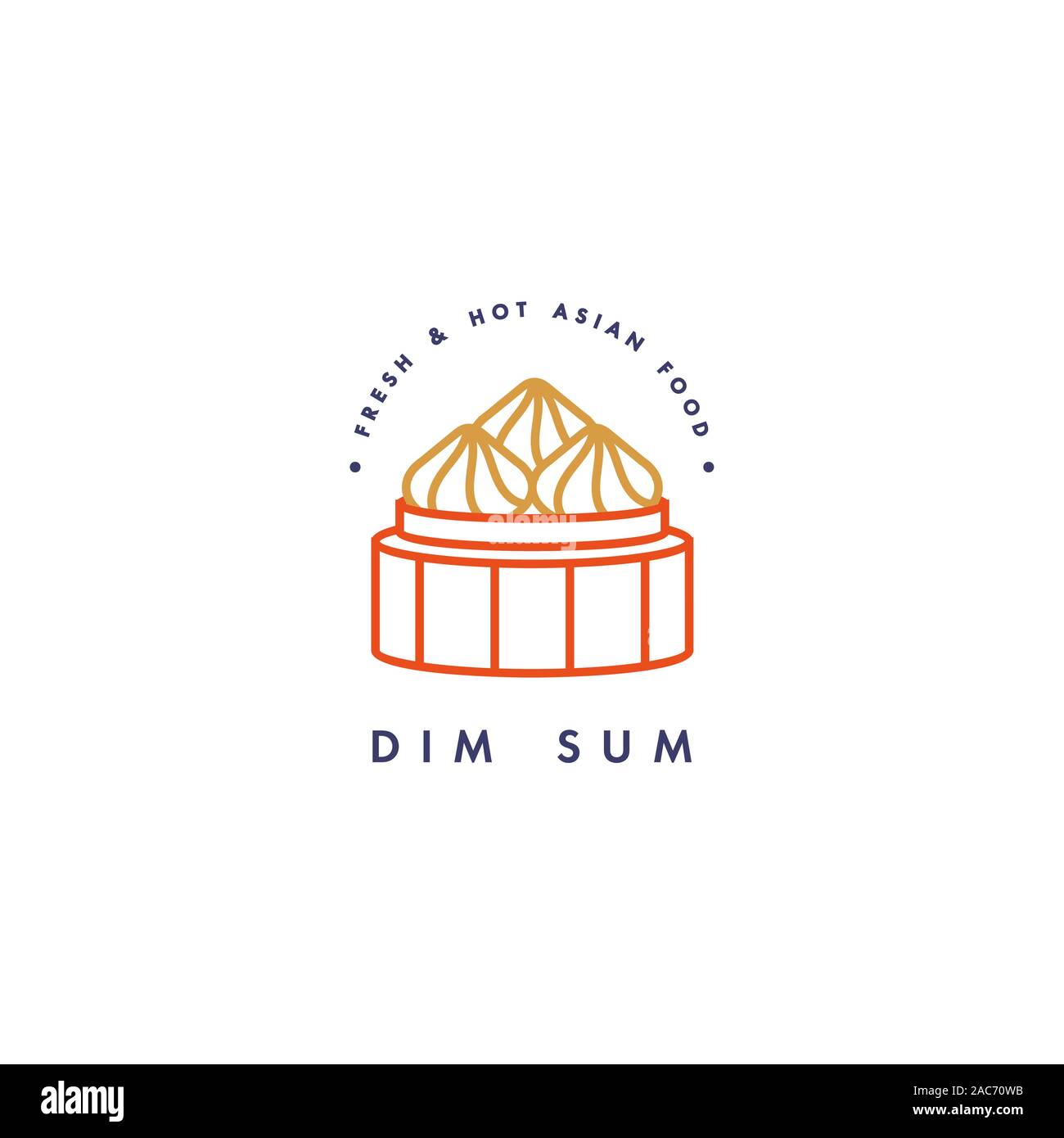 Vector logo design template ed emblema o badge. Cibo asiatico - dim sum. Loghi lineare. Illustrazione Vettoriale