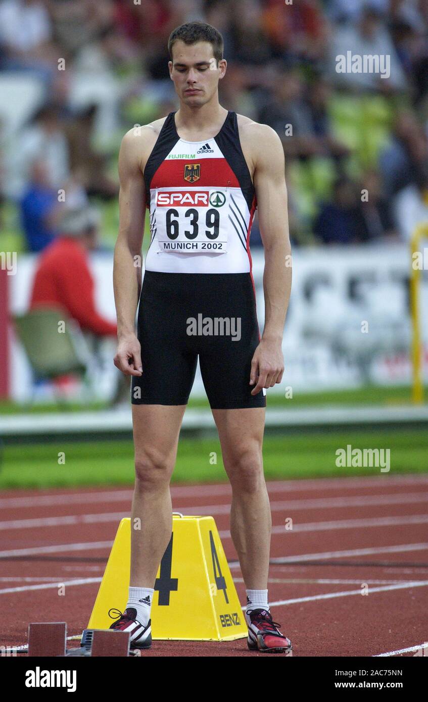 Lo Stadio Olimpico di Monaco di Baviera Germania 8.8.2002, Campionato Europeo di Atletica, INGO SCHULTZ (GER) Foto Stock