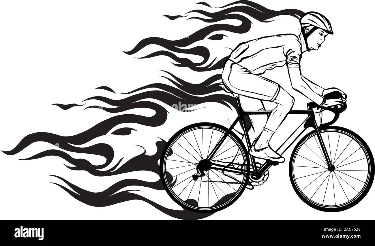Ciclista con silhouette di fiamma illustrazione vettoriale arte Illustrazione Vettoriale