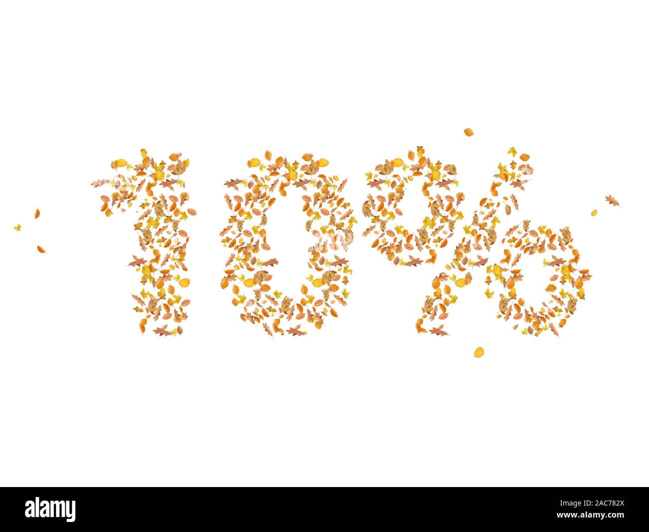 70% di sconto, vendita autunnale, retail, online, banner, poster, display, sfondo, cartolina, diverse foglie di autunno soffiando attraverso il cielo, il bianco è il colore Foto Stock