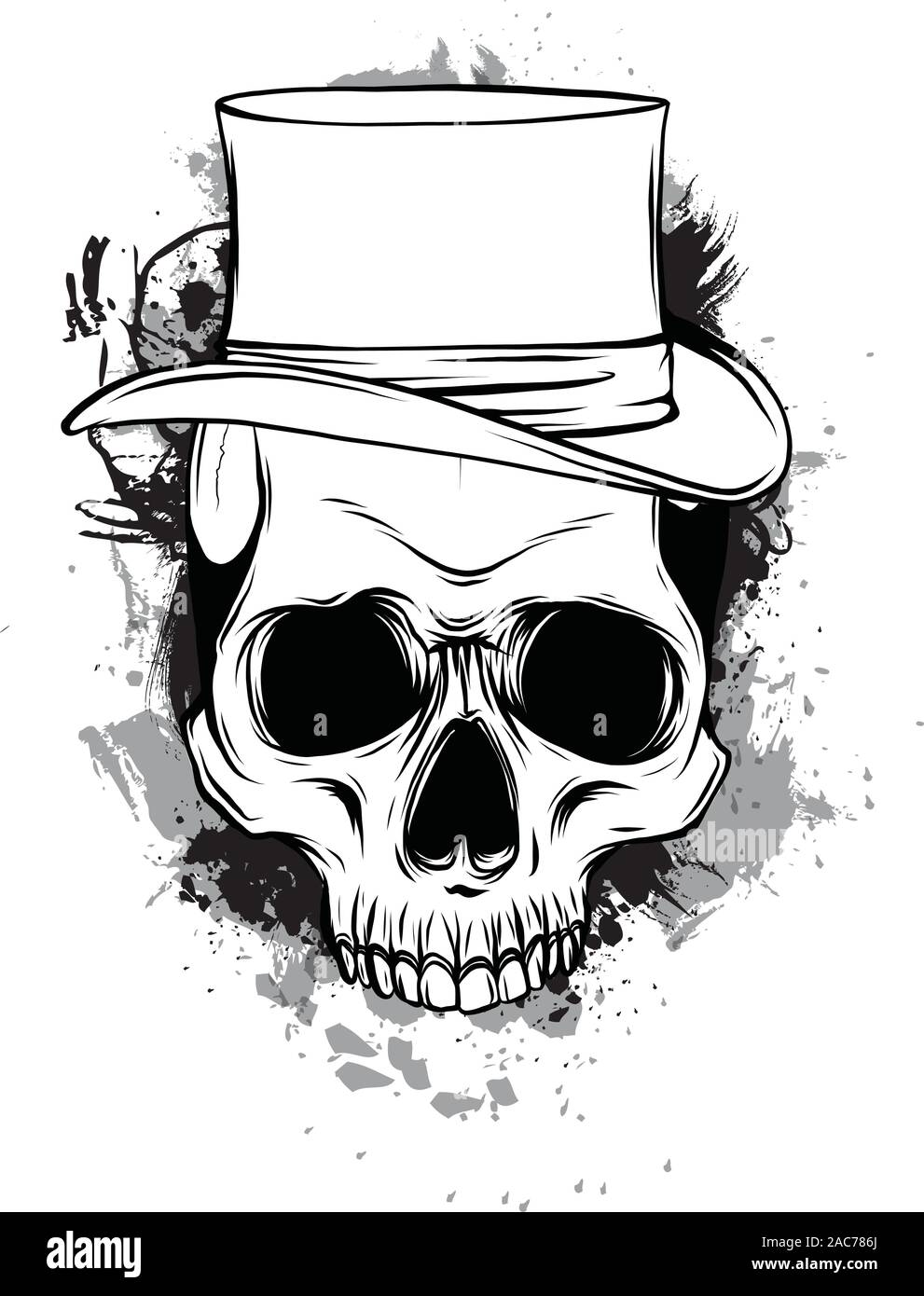 I Gangster skull tattoo. Testa di morte con sigaro e vettore di hat Illustrazione Vettoriale