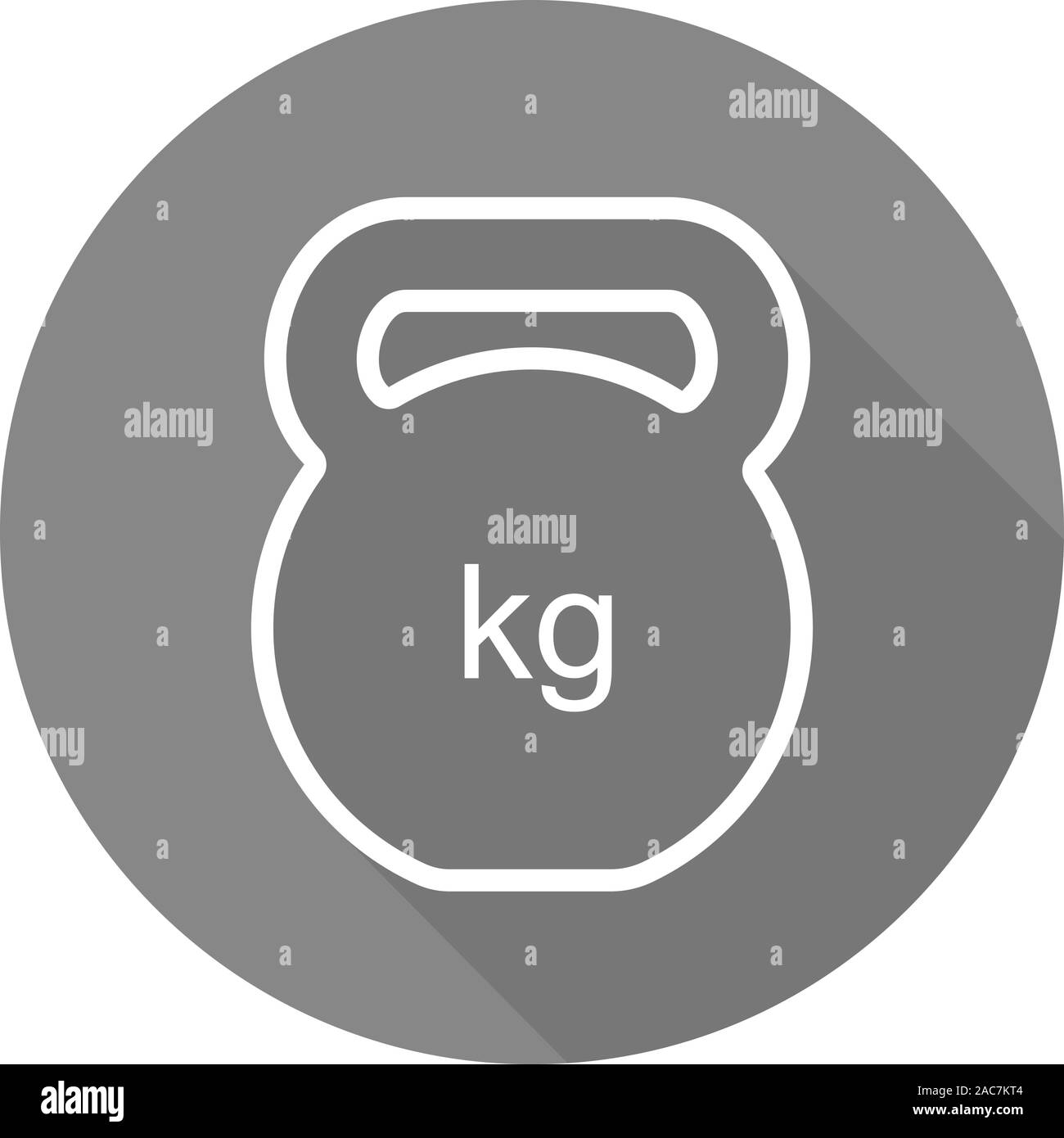 Palestra kettlebell lineare piana lunga ombra icona. Linea del vettore simbolo Illustrazione Vettoriale