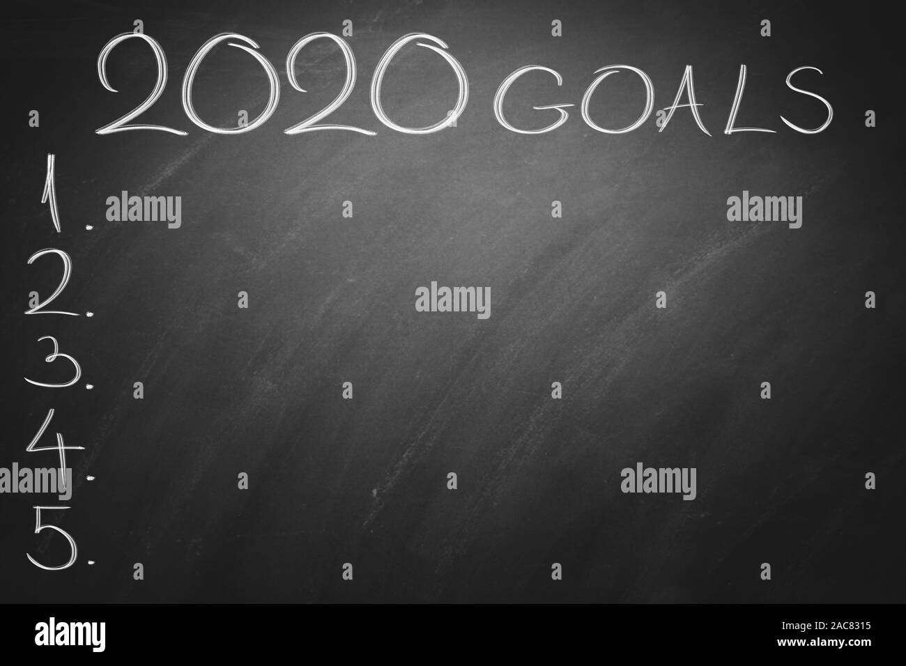 2020 Obiettivi sul bordo nero. Lavagna. Foto Stock