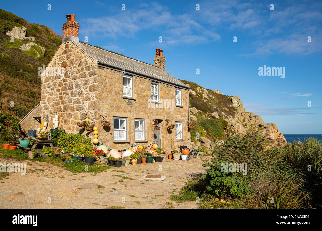 Fishermans cottage a Penberth Cove nel West Cornwall Foto Stock