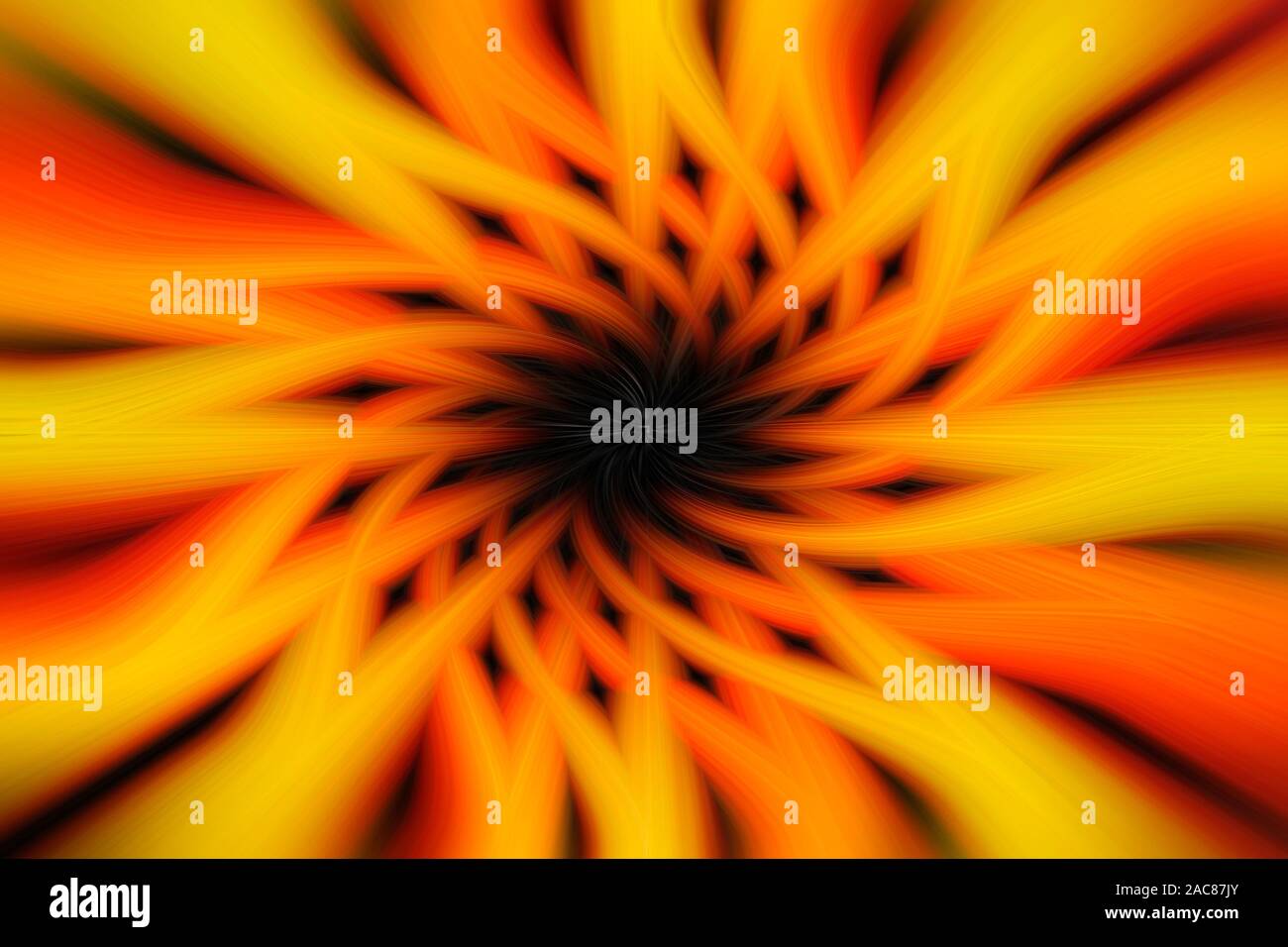 Arancione, giallo e nero twisted linee radiali con effetto fibra, abstract sfondo fantasy Foto Stock