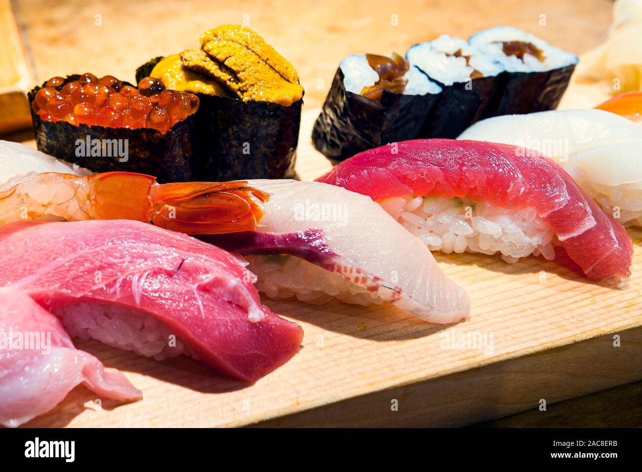 Il Sushi del mercato Tsukiji Foto Stock