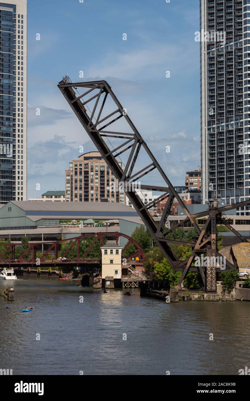 Kinzie Street Railroad Bridge (Chicago e North Western Railroad Bridge), Chicago River, Chicago, USA Foto Stock