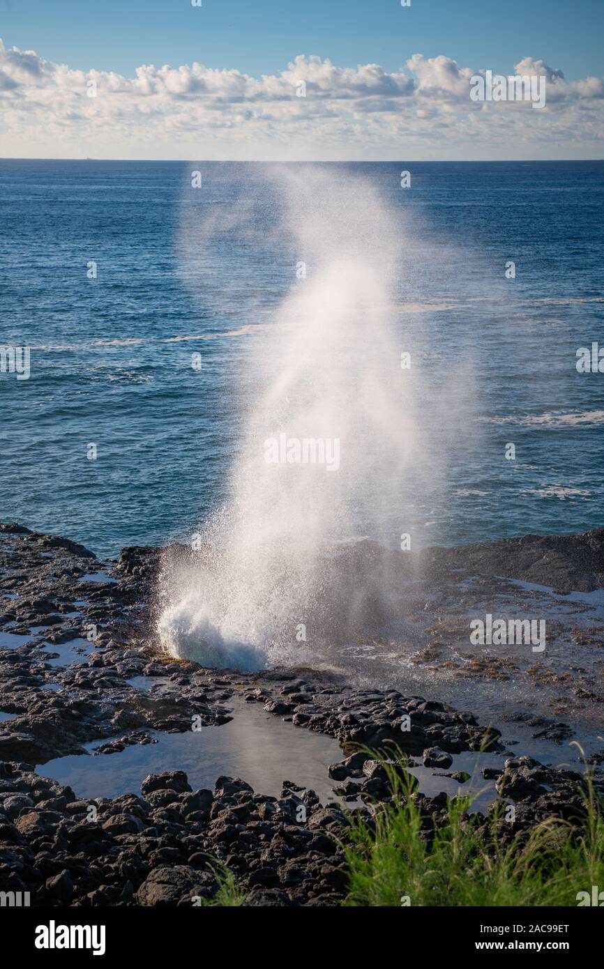 Blowhole sull'isola di Kauai Hawaii, USA Foto Stock