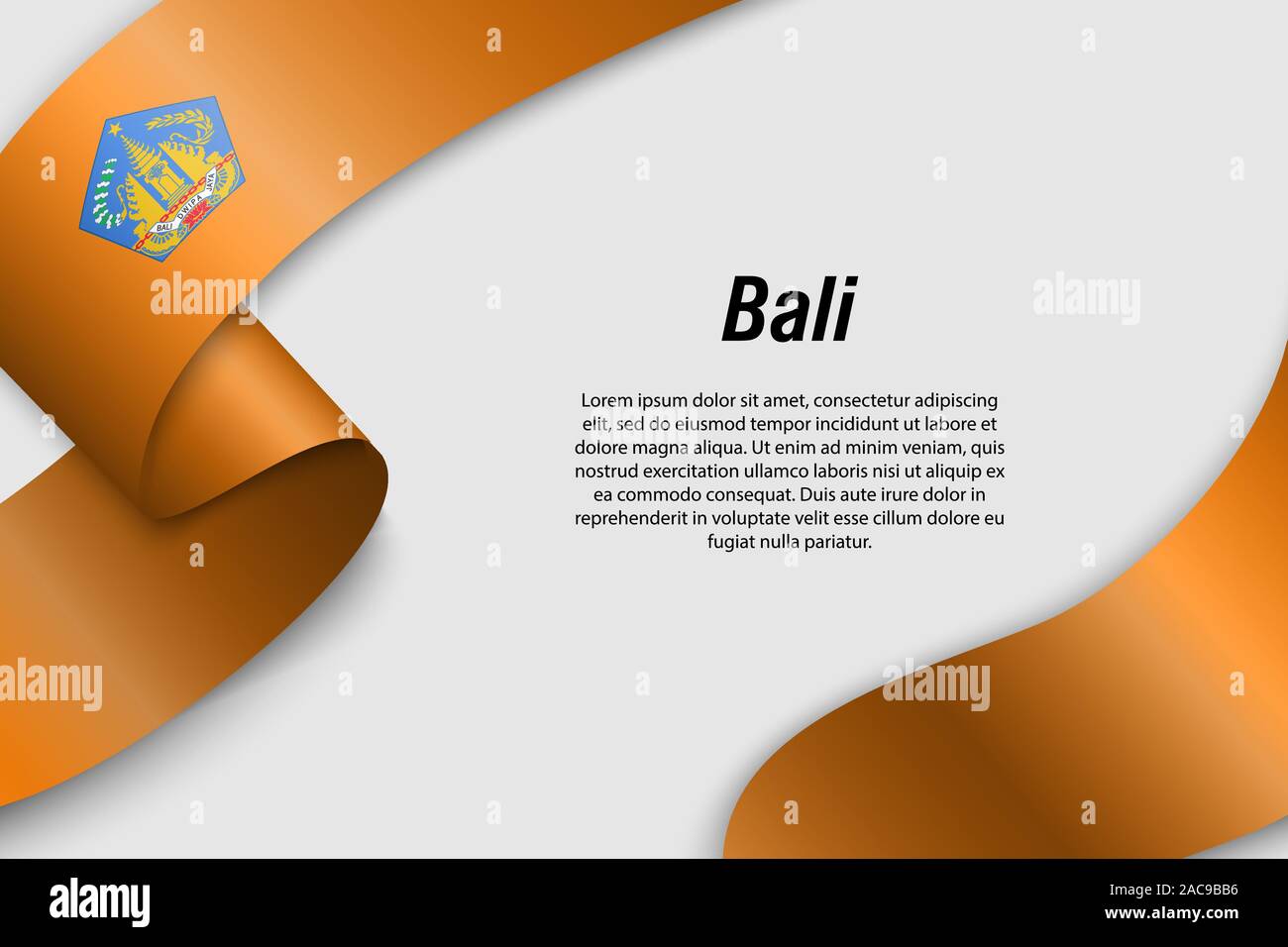 Sventolando in nastro o banner con bandiera di Bali. Provincia dell Indonesia. Modello per la progettazione di poster Illustrazione Vettoriale