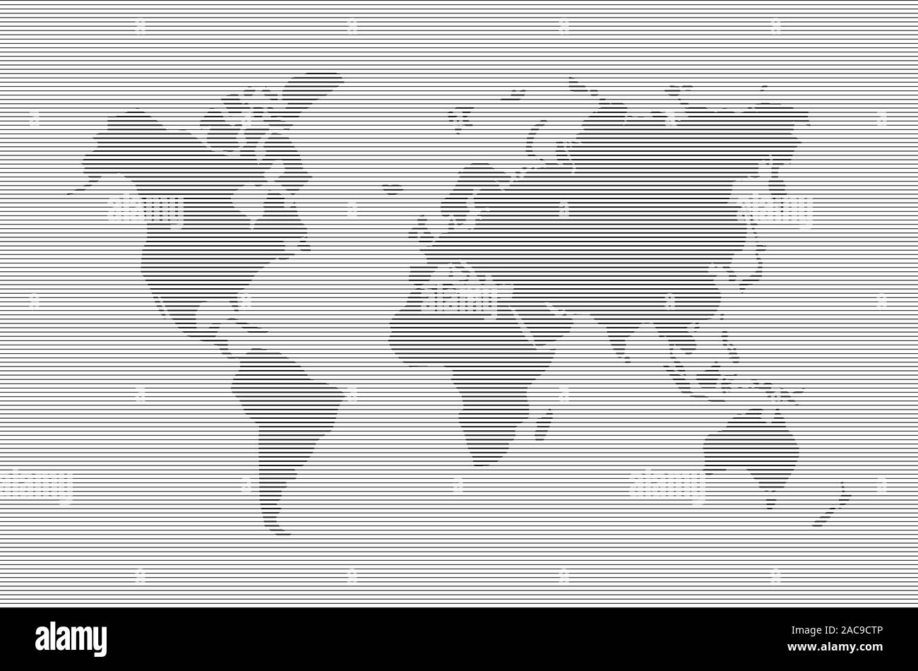 Abstract mappa del mondo in linee orizzontali. Cartografia vettoriale con strisce nere paesi illustrazione Illustrazione Vettoriale