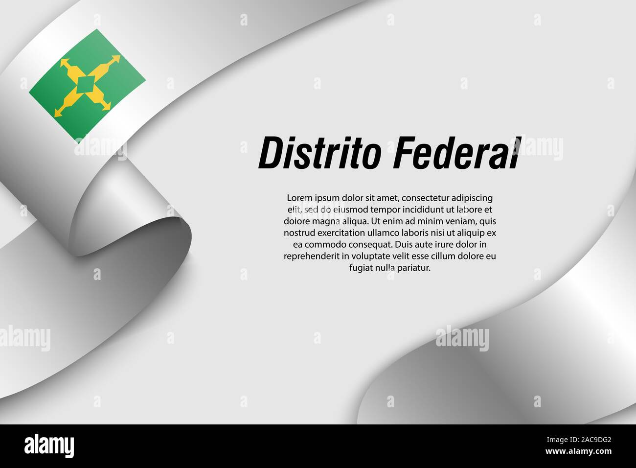 Sventolando in nastro o banner con bandiera di Distrito federale. Stato del Brasile. Modello per la progettazione di poster Illustrazione Vettoriale