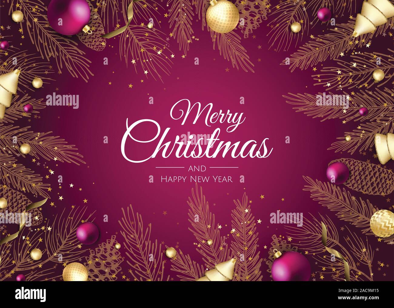 Buon Natale e Felice Anno Nuovo. Sfondo di natale con piante d'inverno Illustrazione Vettoriale