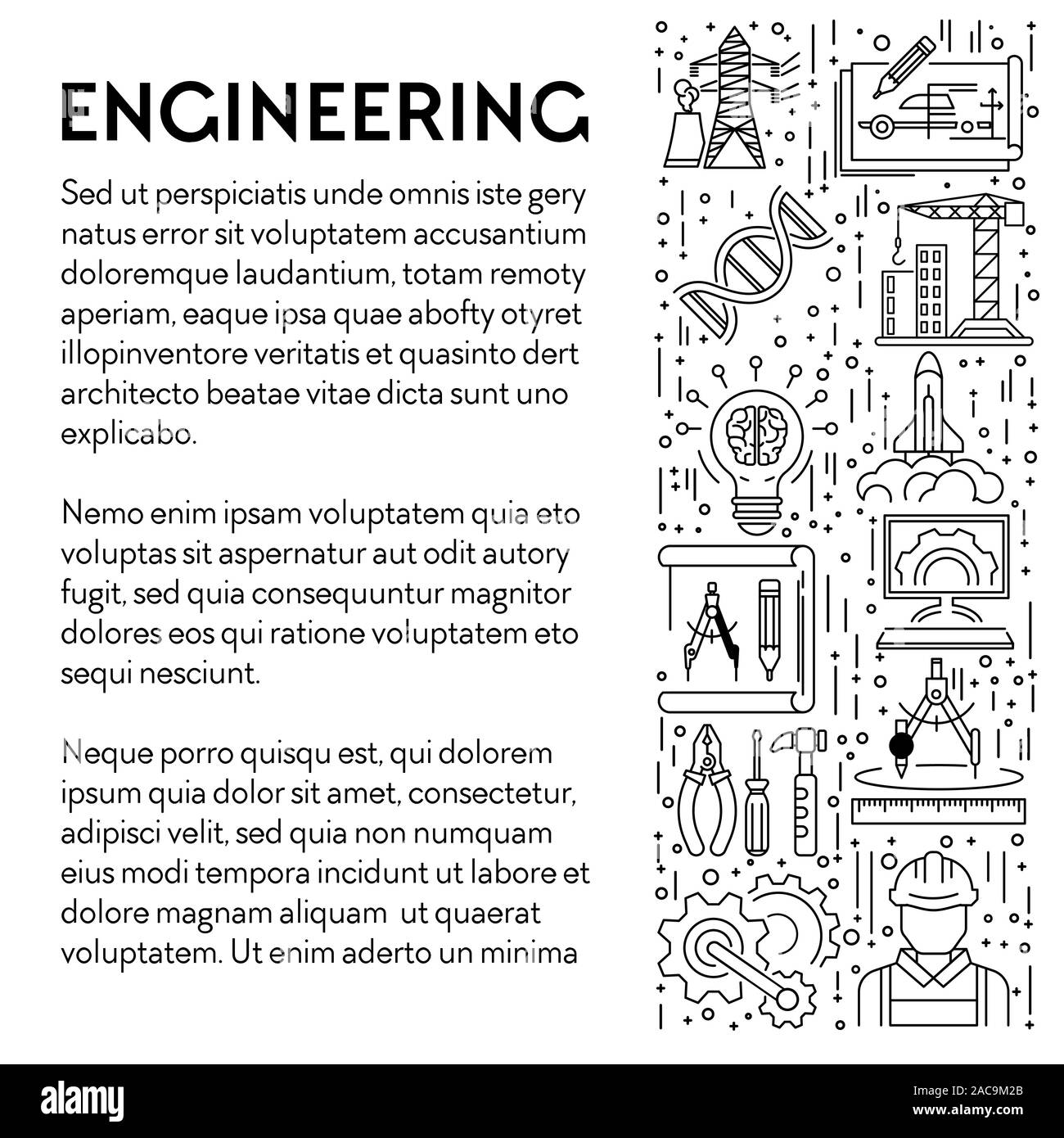 Edificio e scienza, engineering industries icone di linea poster Illustrazione Vettoriale