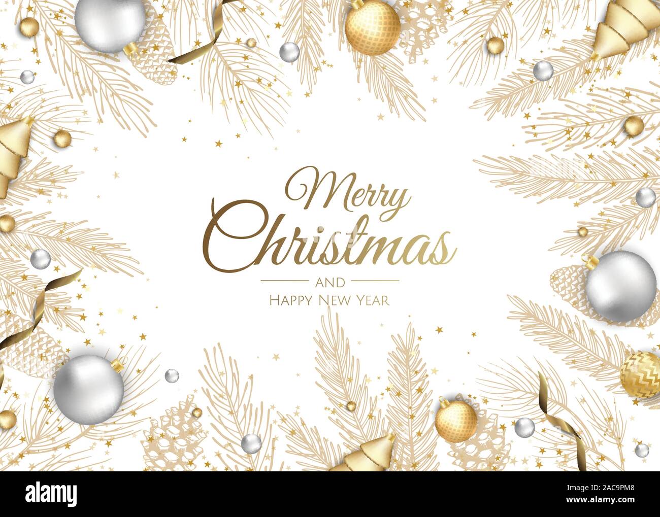 Buon Natale e Felice Anno Nuovo. Sfondo di natale con piante d'inverno Illustrazione Vettoriale