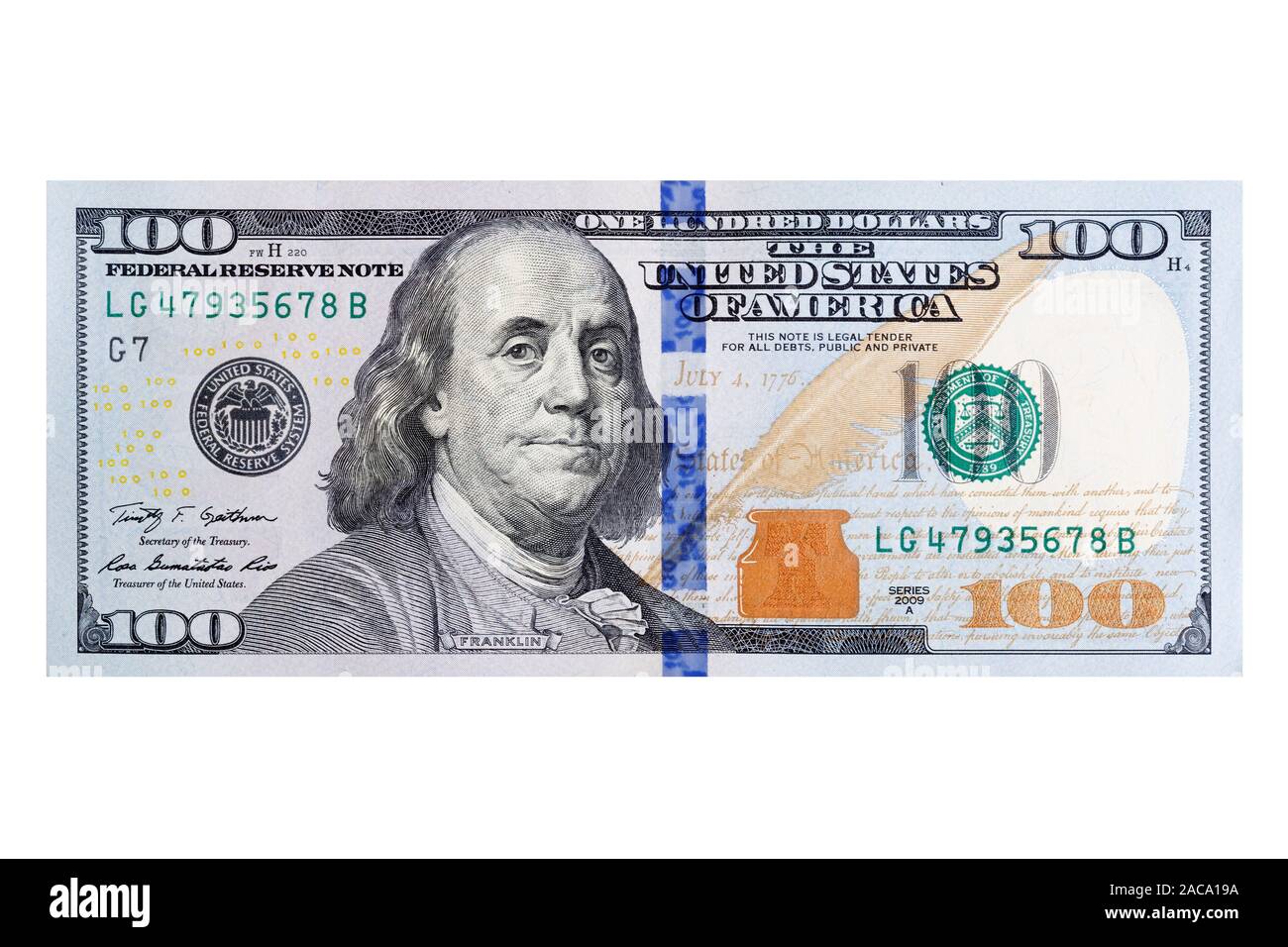 Complementare di un centinaio di dollari usa bill in una risoluzione estremamente elevata. Foto Stock