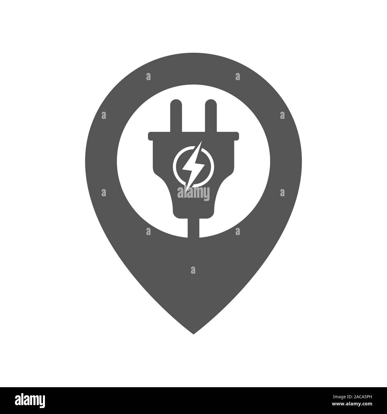 La carica elettrica punto. Puntatore Mappa, la posizione della stazione di carica. Spina elettrica Logo icona elemento di design. EPS 10. Illustrazione Vettoriale