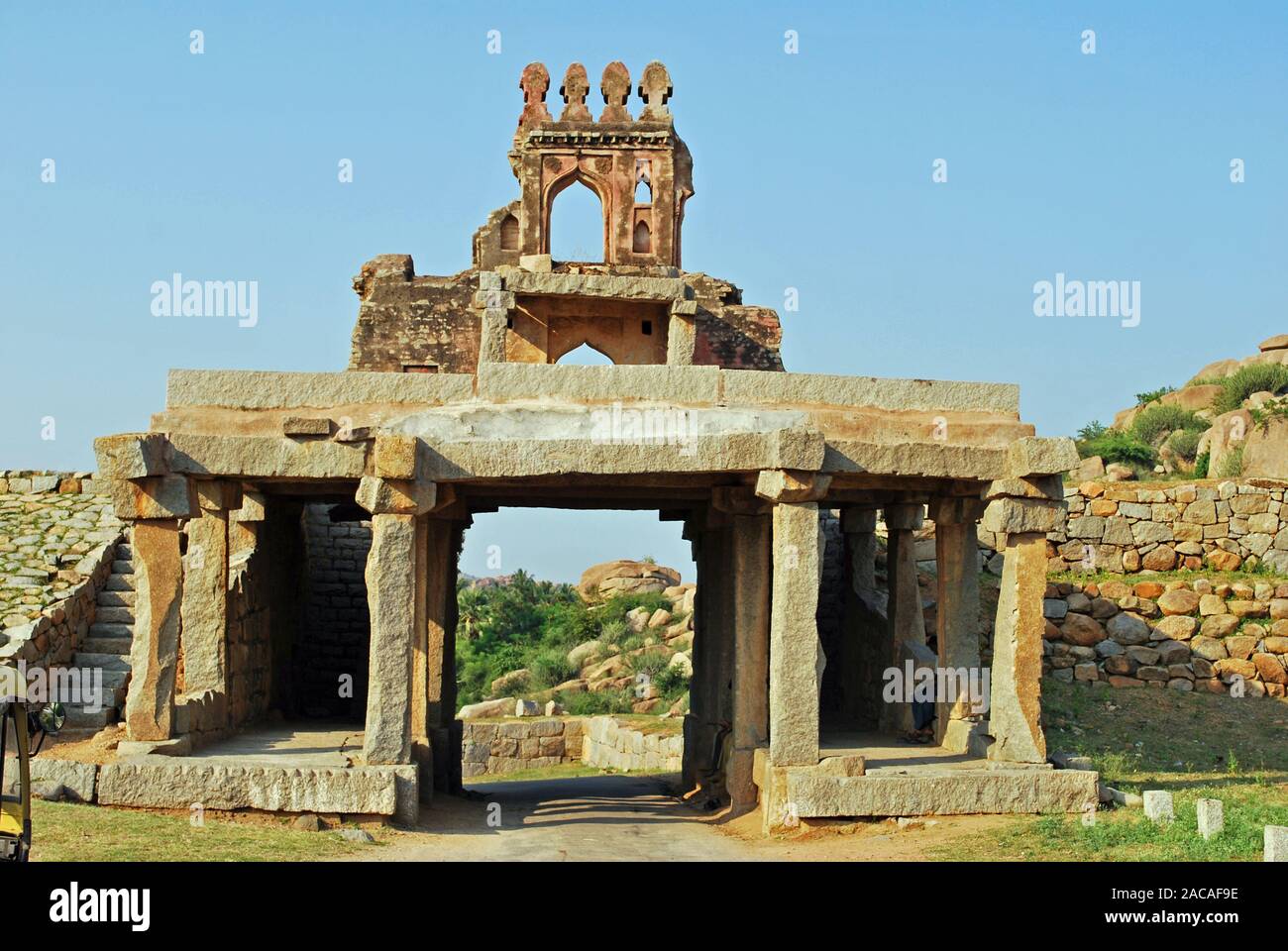 Rovina del tempio in Hampi Bazar, India del Sud Foto Stock