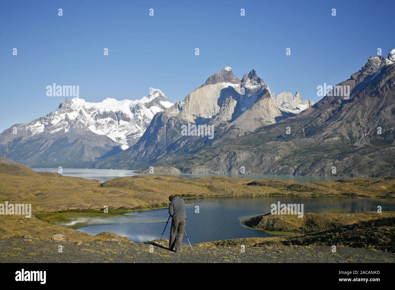 Fotografo fotografie lakescape in NP Torres del Paine, Cile, fotografo a Torres del Paine massiccia Foto Stock