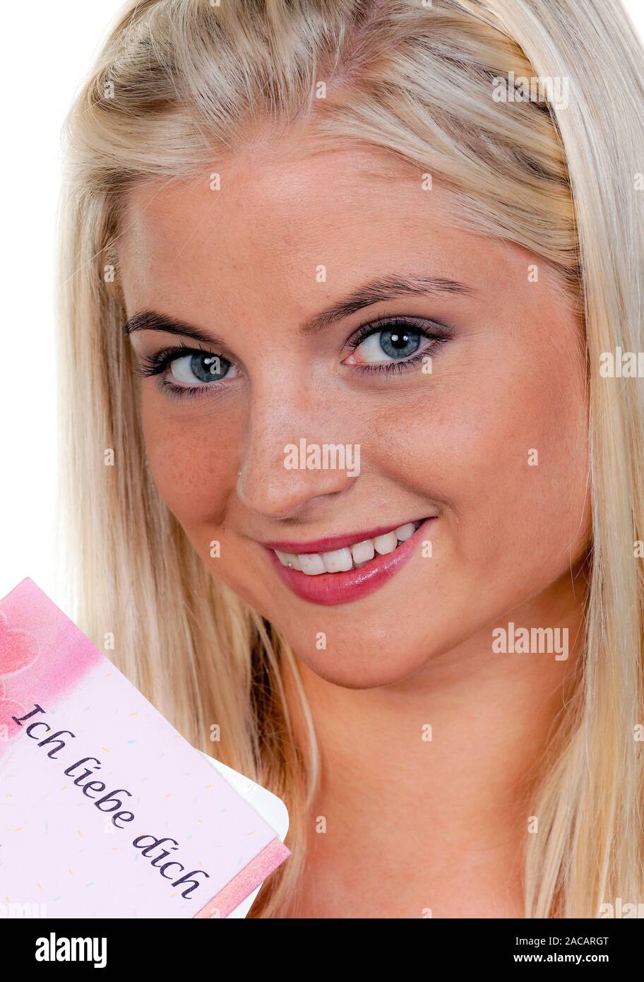 Donna con una romantica lettera d'amore Foto Stock