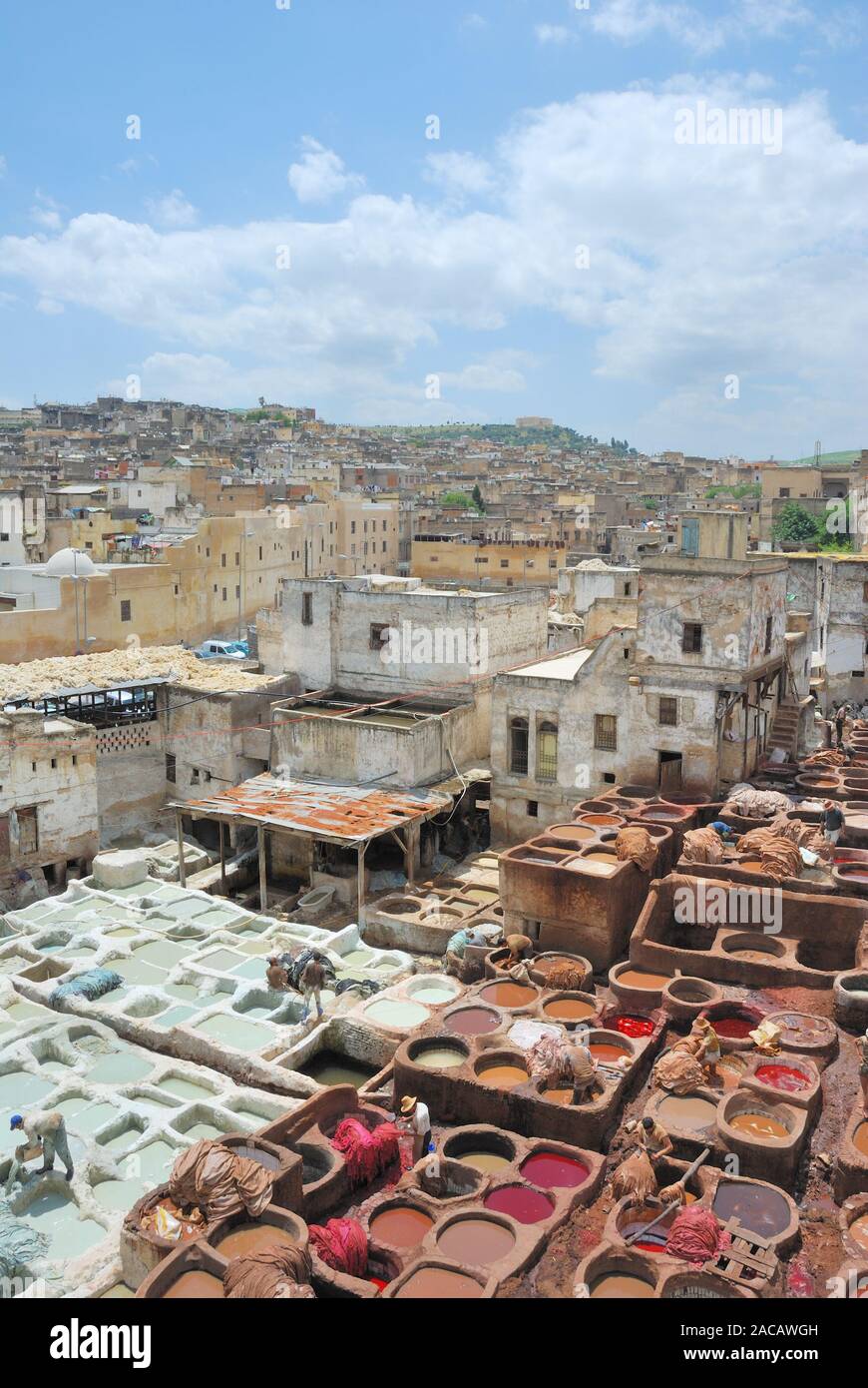 Chuwwara conciatori, il distretto concia nella Medina di Fez el-Bali, Fez, in Marocco, Africa Foto Stock