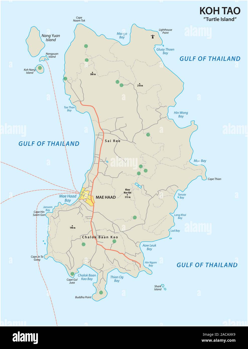 Mappa dell'isola thailandese di Koh Tao nel Golfo della Tailandia Illustrazione Vettoriale