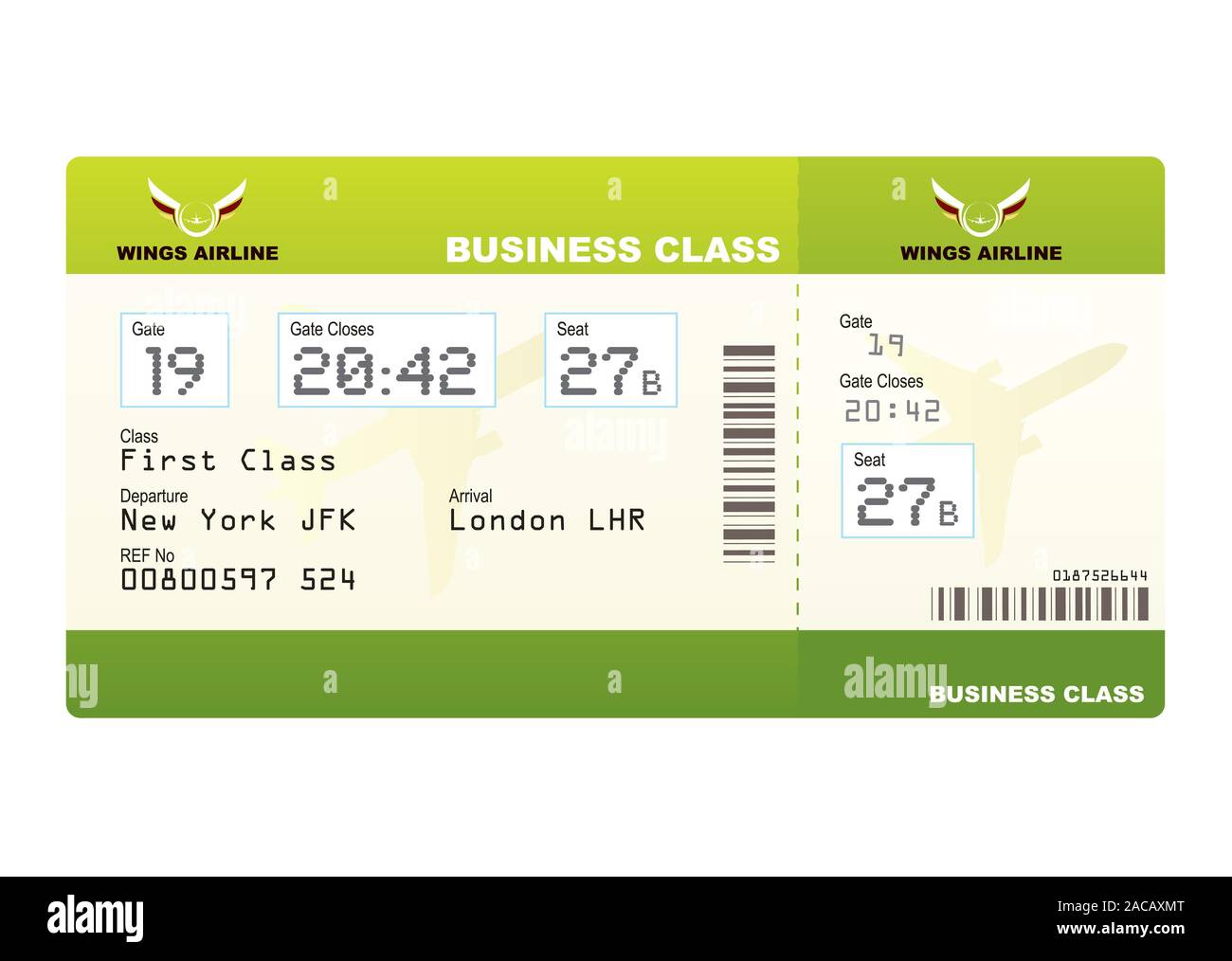 Biglietti aerei business class green Foto Stock