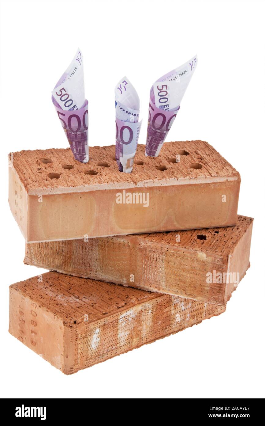 Costruzione casa, il finanziamento, la costruzione della società di risparmio. Mattoni e Euro Foto Stock