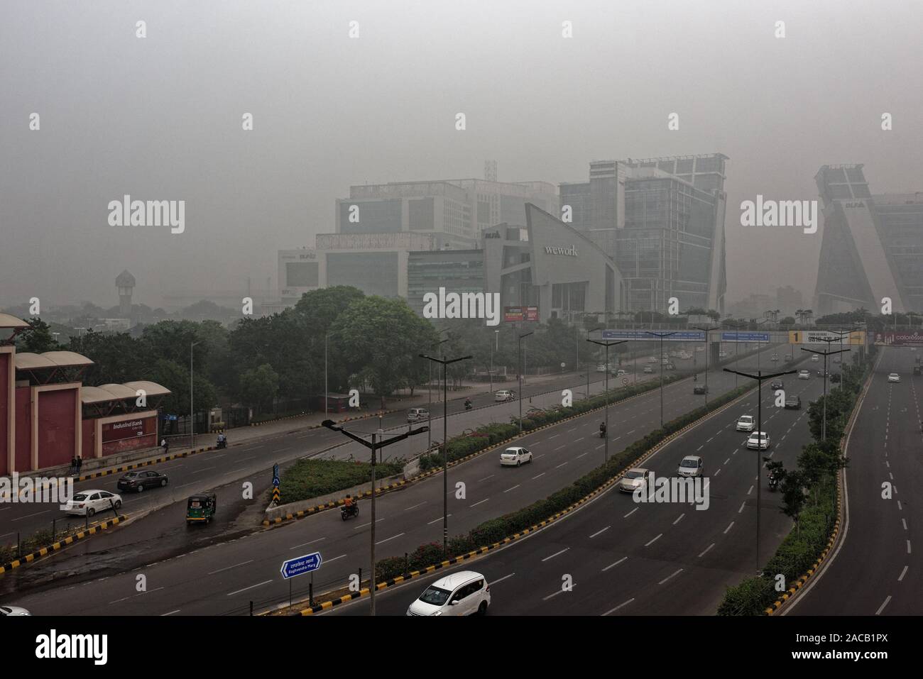 Lo smog pericolosi su Gurgaon e Delhi il problema di salute, Haryana, India Foto Stock