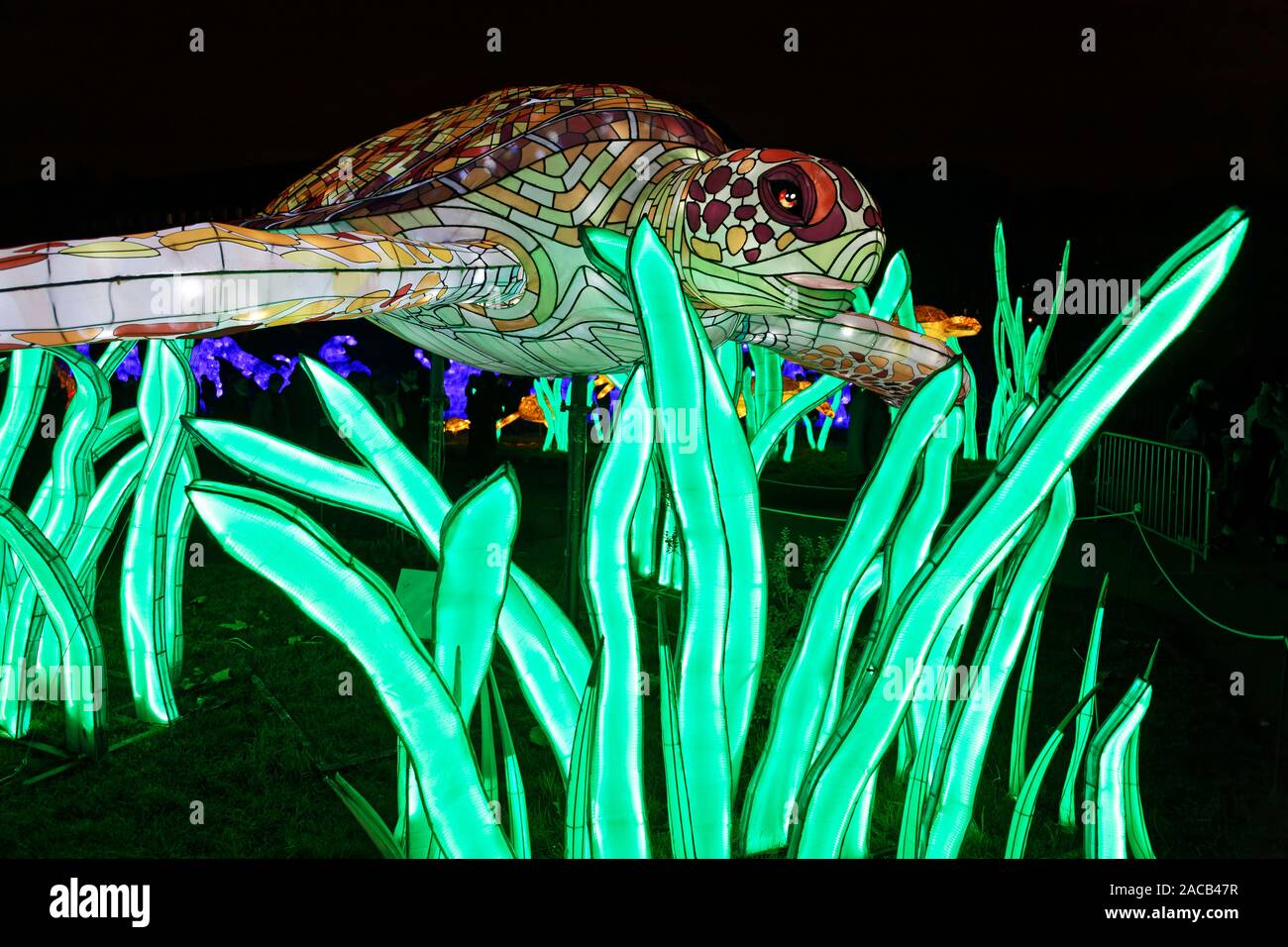 Parigi, Francia. 1 dicembre, 2019. "Oceano sul modo di illuminismo", il festival delle luci del Jardin des Plantes di Parigi, Francia. Foto Stock