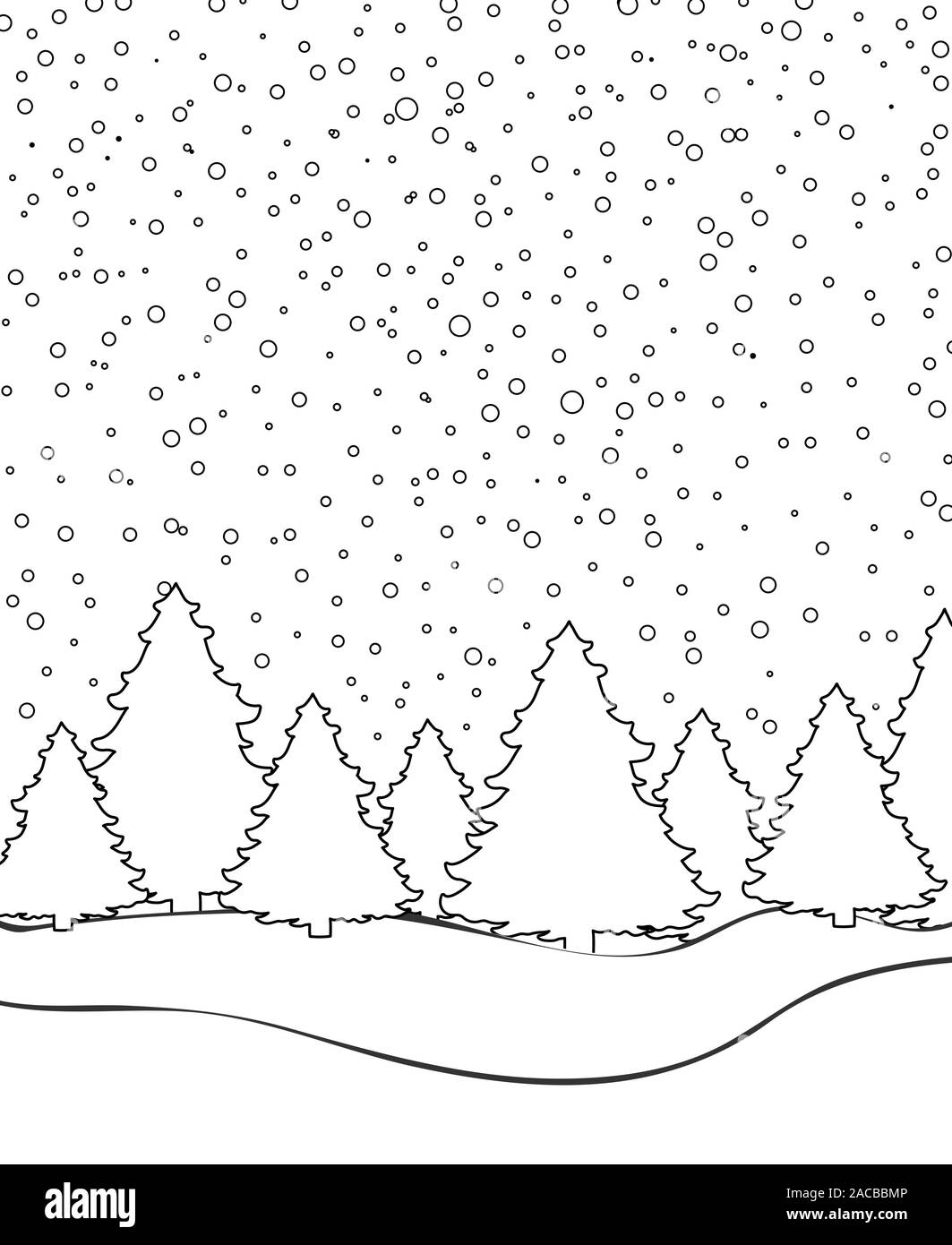 Paesaggio invernale per la colorazione di pagina di libro vettore Illustrazione Vettoriale