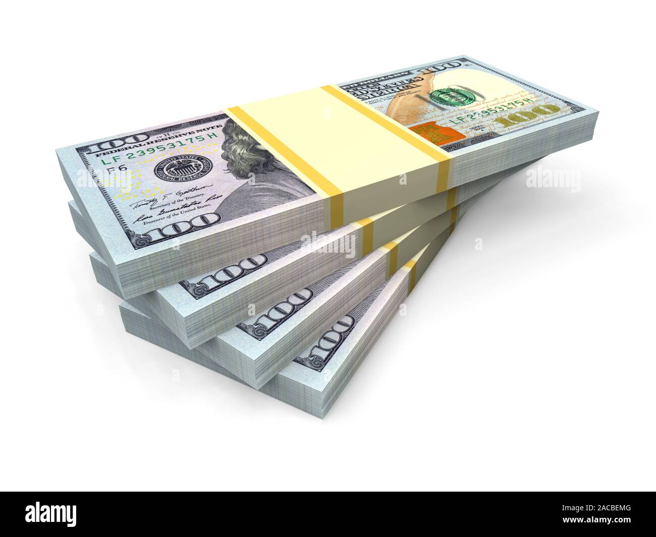 Grandi pile di denaro da dollari isolato su bianco. Affari e finanza concettuale. 3D render Foto Stock