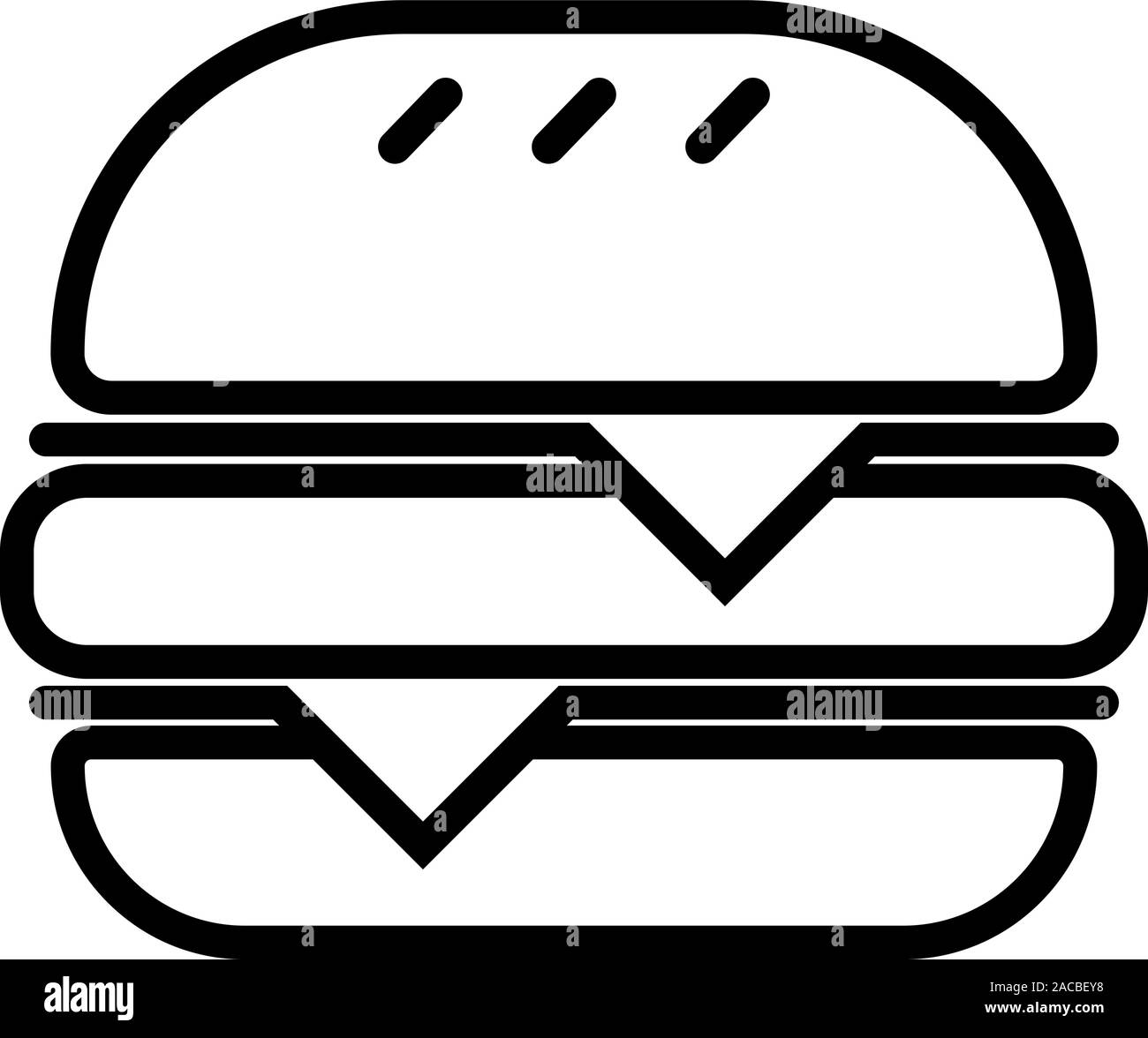 Delineato nero simbolo di un hamburger, isolato su sfondo bianco. Illustrazione Vettoriale