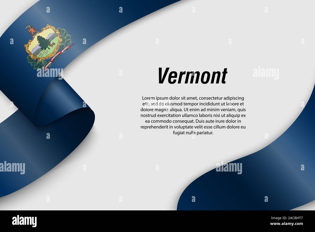 Sventolando in nastro o banner con bandiera del Vermont. Stato degli Stati Uniti d'America. Modello per la progettazione di poster Illustrazione Vettoriale