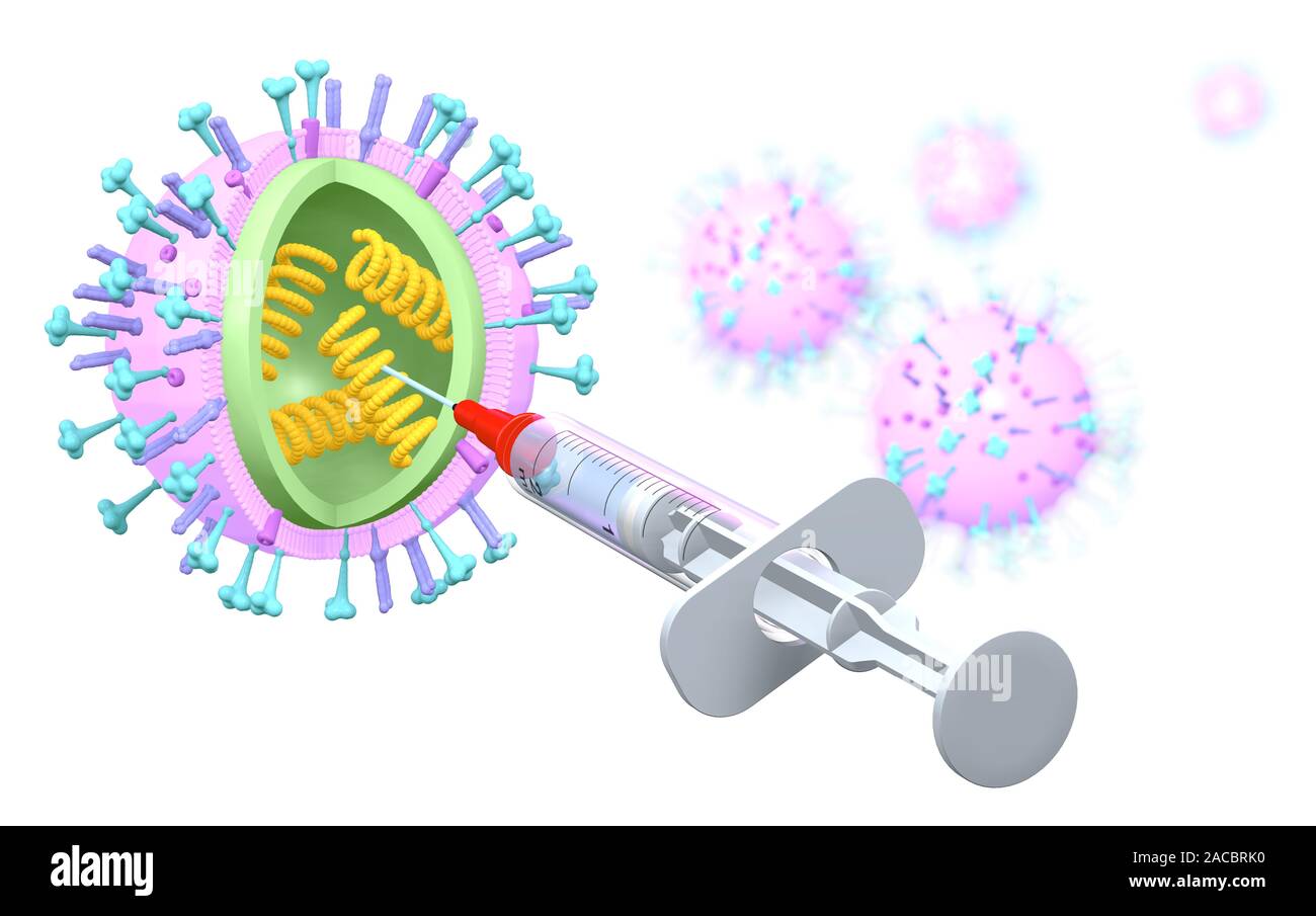 Medical 3d illustrazione che mostra l'influenza o il virus dell'Influenza la vaccinazione con siringa Foto Stock