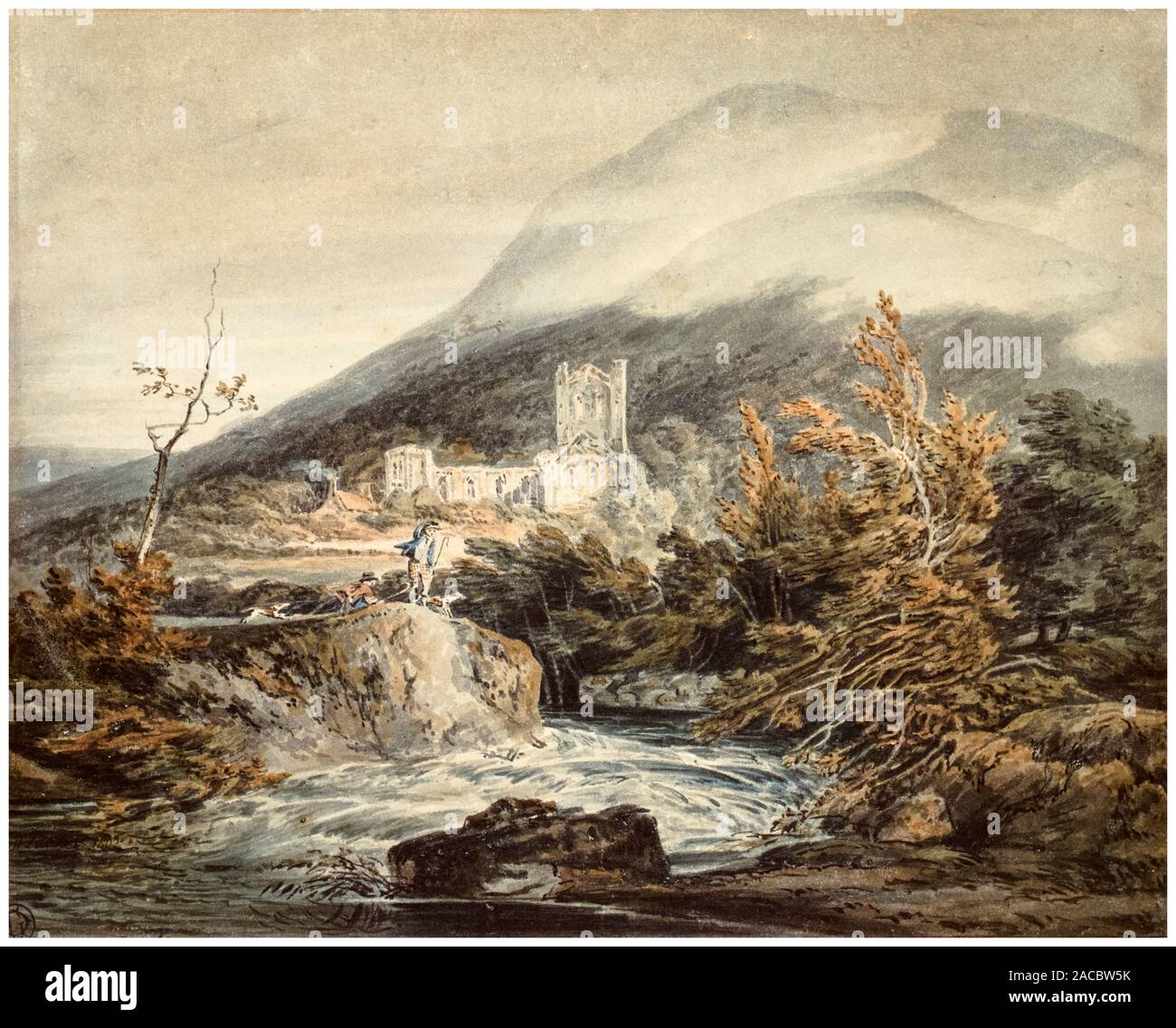 JMW Turner, Llanthony Abbey, Monmouthshire, la pittura di paesaggio, circa 1792 Foto Stock