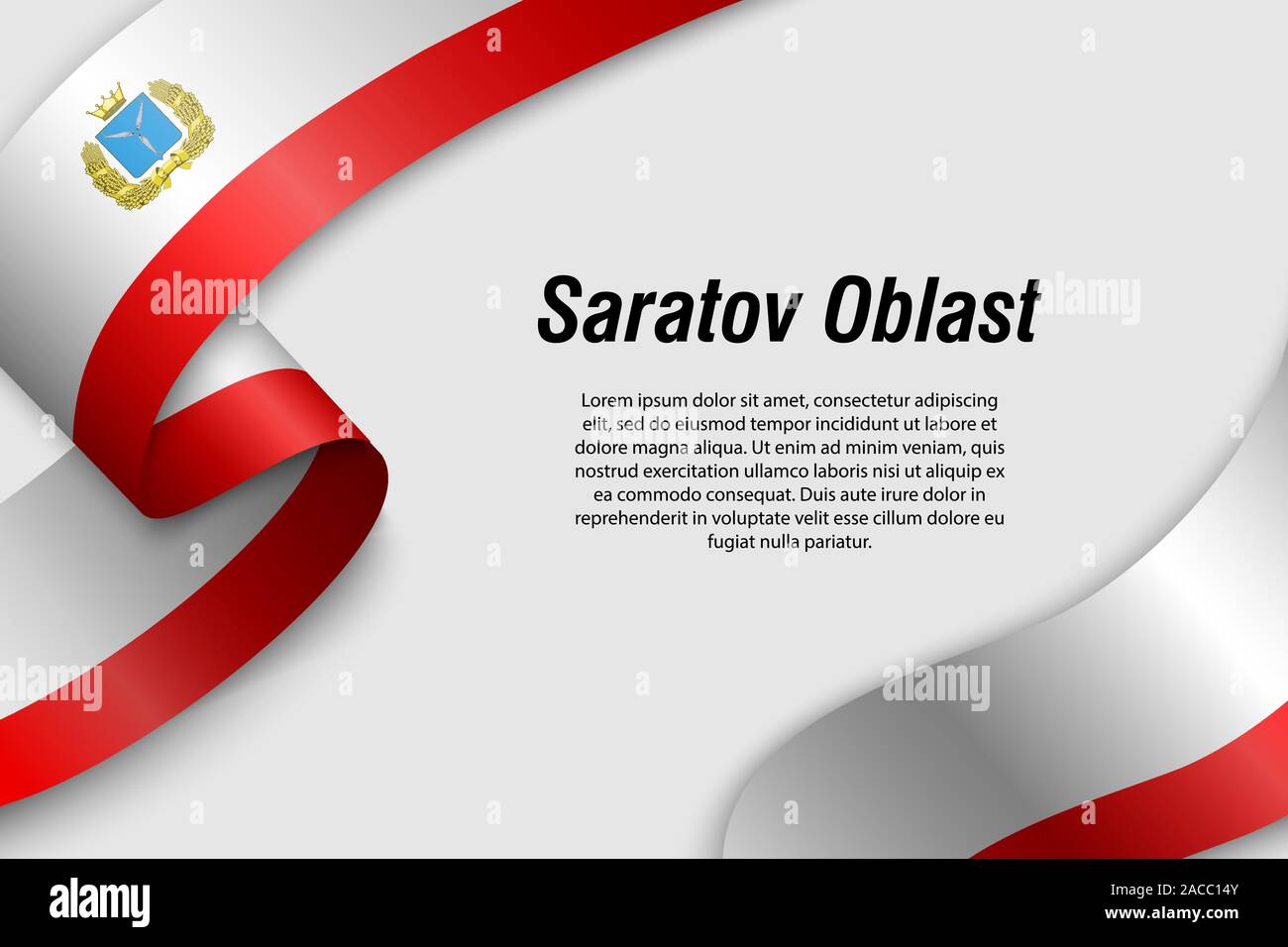 Sventolando in nastro o banner con bandiera di Saratov Oblast. Regione della Russia. Modello per la progettazione di poster Illustrazione Vettoriale