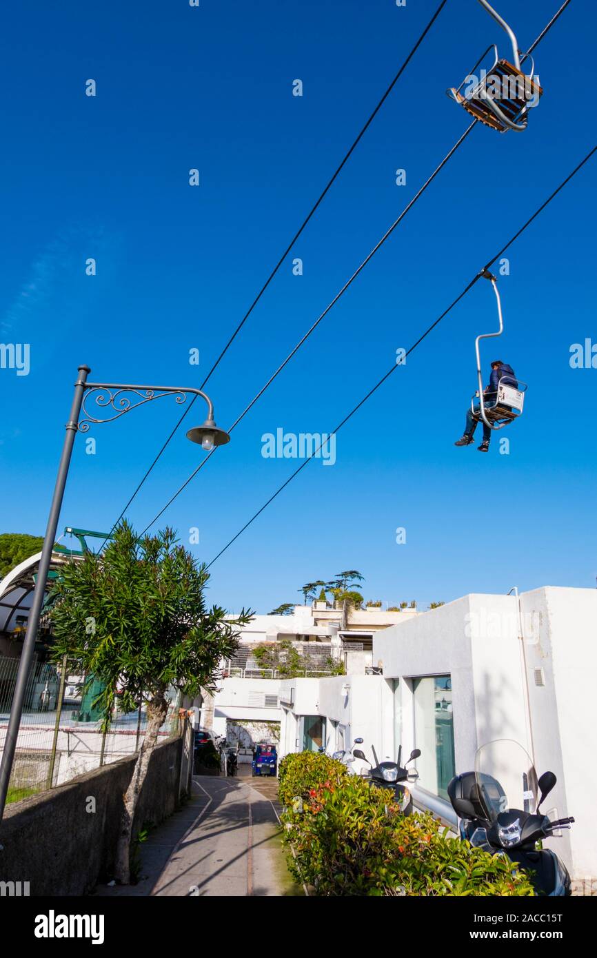 Seggiovia di Monte Solaro, la Seggiovia per Monte Solaro, Anacapri, Capri, Italia Foto Stock