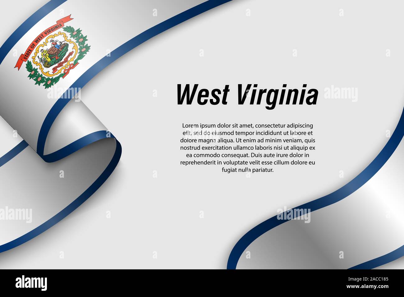 Sventolando in nastro o banner con bandiera del West Virginia. Stato degli Stati Uniti d'America. Modello per la progettazione di poster Illustrazione Vettoriale